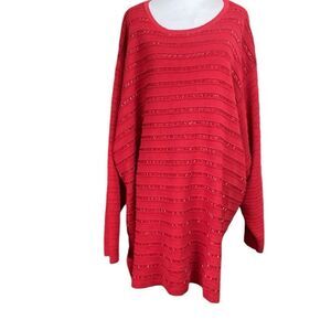 Lane Bryant Sweater Womens Red Top Long Sleeve Casual Ladies Beaded